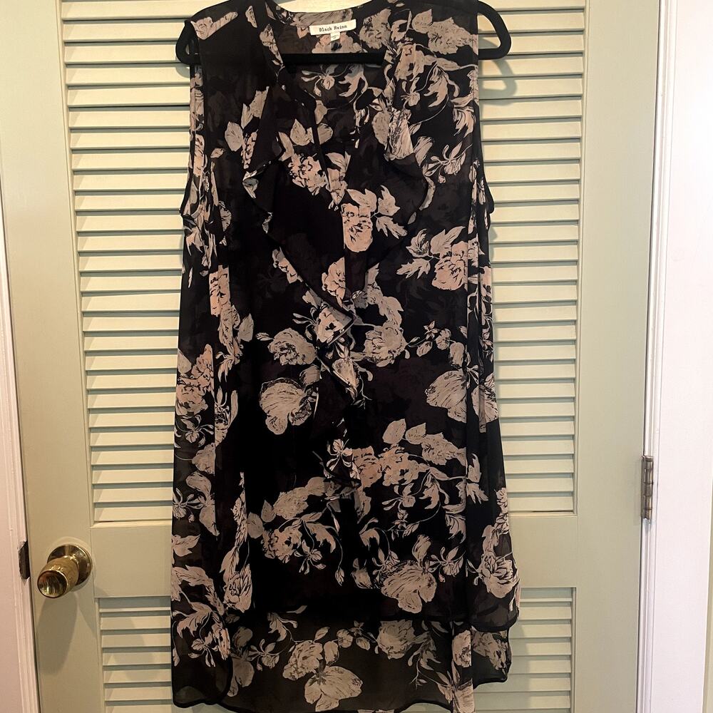 Womens Black Rainn Sheer Floral Sleeveless Dress Sx 2X